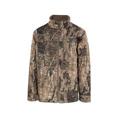 an image of a men's jacket with camouflage print on the front and back