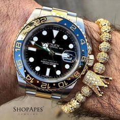 Golden King Crown Bracelet Rolex Diver, Rolex Gmt Master Ii, Golden Crown, Wrist Game, Mens Style Guide, Disco Balls, Pave Setting, Luxury Beauty, May 1