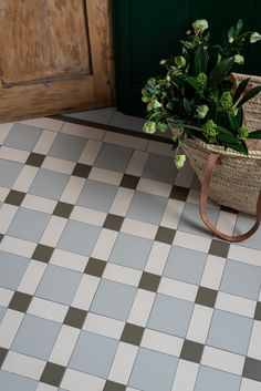 a potted plant sitting on top of a tiled floor