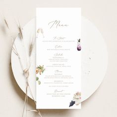 Elle - Wedding Menu Cards Wedding Menus Design, Cheese Wedding Cake, Cards Watercolor, Invitation Maker, Wedding Menu Cards, Menu Card, Online Invitations, Menu Template