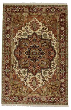 Blending elegant patterns, this rug is hand-knotted from wool for a great feel underfoot. Material: 100% Wool on cotton Made in India Traditional design beautifully enhances any room of the home, from the living room, dining room, bedroom, entryway, nursery, dorm room, study, home office, or eat-in kitchen First Apartment Gift, Floor Rugs Living Room, Green Pillows Decorative, New Apartment Gift, Bright Rugs, Luxury Pillows Decorative, Serapi Rug, Ikat Design, Farmhouse Rugs