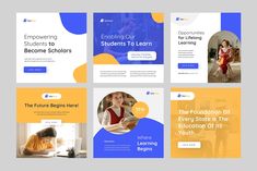 four different landing pages for students to learn in the classroom, including one with an image of