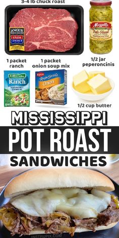 an advertisement for mississippi pot roast sandwiches