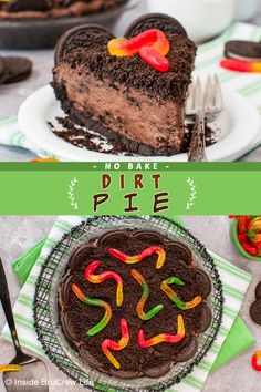 Two pictures of a dirt pie collaged with a green text box. Dirt Pie Recipe, Oreo Dirt Pie, Dirt Pie, Blueberry Turnovers, Easter Dirt Cake, Homemade Oreo Cookies, Oreo Dirt, Seasonal Baking, Turnover Recipes