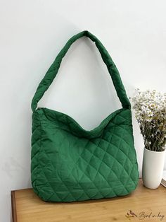 BirdinBag - Textured Ruched Handbag Green Quilted Square Bag, Square Green Quilted Bag, Casual Green Quilted Bag, Green Quilted Crossbody Shoulder Bag, Trendy Green Quilted Shoulder Bag, Green Quilted Shoulder Bag, Green Quilted Shopping Bag, Green Quilted Rectangular Bag, Green Softback Shoulder Bag For Daily Use