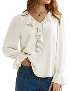 PRICES MAY VARY. Elegant Ruffle Design : This pirate-inspired blouse features V-neckline and ruffle design along the front, adding a touch of sophistication and vintage charm to your ensemble. Comfortable Fabric : Made from a soft and breathable blend of 80% viscose and 20% polyamide, with a lining of 98% polyester and 2% viscose, this medieval shirt ensures all-day comfort. Lined and non-see-through. Versatile Style : Blending elements of renaissance, pirate, goth, and hippie styles, this renai Spring V-neck Peasant Top With Ruffles, Elegant V-neck Peasant Top For Fall, Fall V-neck Peasant Top With Ruffles, Bohemian V-neck Blouse With Ruffles, Peasant Style Long Sleeve Blouse With Ruffles, Peasant Blouse With Ruffles And Long Sleeves, Billowy V-neck Top With Ruffles, Fitted Peasant Blouse With V-neck, Fitted V-neck Peasant Blouse