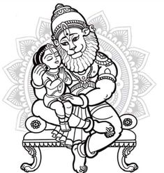 Narashima Swamy Drawing, Narasimha Swamy Drawing, Narasimha Drawing, Narasimha Swamy Images, Narsimha Dev, Ganjifa Art, Narasimha Avatar, Lord Narsimha, God Sketch