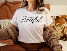 So Very Grateful Shirt, Thankful Shirt, Inspirational Tee, Grateful Shirt, Christian Shirt, Women's Grateful Shirt, Jesus Shirt 🟢 HOW TO ORDER 🟢 1. Check and Review ALL Photos 📷 2. Select Your T-Shirt Style, Size and T-Shirt Color from drop down menus ✨ 3.Select Your Design Print Color from images and mention in personalization section (Optional)🎨 4. Add to cart & place order 🛒 We're constantly striving to provide excellent service. We'd love to get your feedback :) 🚚📦 SHIPPING & PRODUCTI Grateful Shirt, Thankful Shirt, Inspirational Tees, Jesus Shirt, Christian Shirt, Very Grateful, T Shirt Style, Jesus Shirts, Christian Shirts