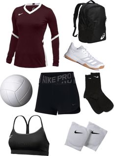 a woman's athletic gear including shoes, shorts and backpack