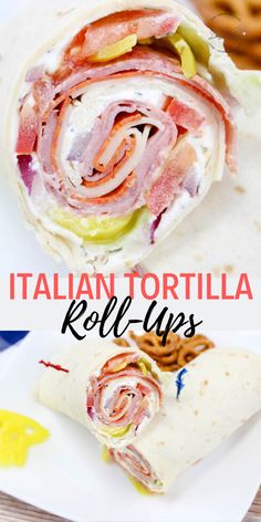 an italian tortilla roll - ups with bacon, lettuce and cheese