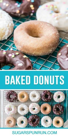 baked donuts with chocolate frosting and sprinkles on a cooling rack