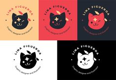 four different logos with cats and stars in the middle one has a star on it