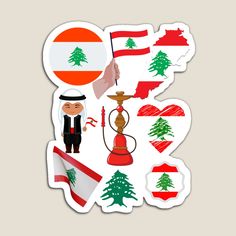 a sticker with the flag of different countries in it's shape and features an image of a man holding a torch