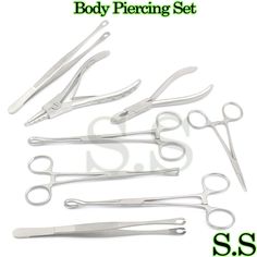 NEW 09 PROFESSIONAL BODY PIERCING KIT   01 PIECE.  PENNINGTON 6" REGULAR 01 PIECE.  PENNINGTON 6 SLOTTED 01 PIECE SPONGE HOLDING FORCEPS REGULAR 7" STRAIGHT 01 PIECE SPONGE HOLDING FORCEPS SLOTTED 7"  STRAIGHT 01 PIECE SPONGE TWEEZER REGULAR 7" STRAIGHT 01 PIECE SPONGE TWEEZER SLOTTED 7" STRAIGHT 01 PIECE RING OPENER 01 PIECE RING CLOSER 01 PIECE. MOSQUITO HEMOSTAT 5" STRAIGHT   MADE IN HIGH STAINLESS STEEL FOR COMBINE SHIPPING : WE WILL GIVE YOU DISCOUNT ON COMBINE SHIPPING BUY MORE AND GET MOR Body Piercing Kit, Piercing Kit, Female Art Painting, Nail Clippers, Tool Kit, Female Art, Piercings, Art Painting, Stainless Steel