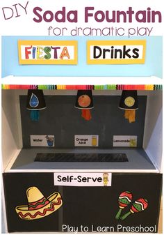 Fountain Drink Machine Play To Learn Preschool, Jamie White, Drink Machine, Prop Box, Play Props, Restaurant Themes, Fountain Drink, Dramatic Play Preschool