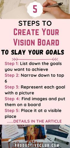 a person writing on a piece of paper with the words 5 steps to create your vision board