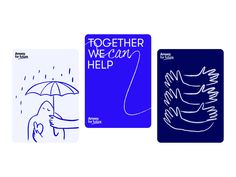 three different cards with the words together, we can help and an umbrella over them