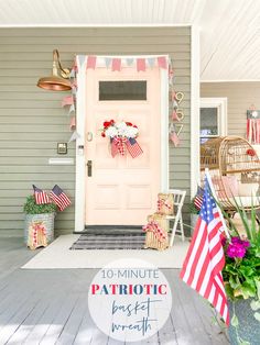 a patriotic front porch decorated for the fourth of july