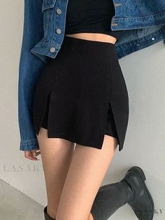 Lasaky - High-Waisted Split Hem Mini Skirt Pants for Women - Sexy Casual Hot Pants Plus Size Black Skirt, Skirt Streetwear, Short Black Skirt, Black High Waisted Shorts, Micro Skirt, Streetwear Summer, Split Skirt, Linnet, Black Pencil