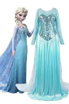 the frozen princess costume is shown next to her dress