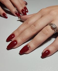 Red Nail Bride, Gel Nails For Indian Wedding, Red Nails With Gold Gems, Red Bride Nails, Red Nail Designs With Gems, Red Bridal Nails Wedding, Bridal Red Nails, Dark Red Nails With Gems, Red Bridal Nails