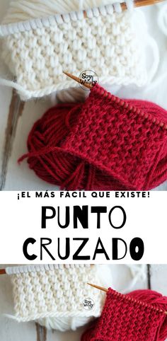 two crocheted mitts are shown with text overlay that says, i felt mas facii que exite punto cruz