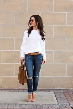 Spring Outfit Ideas, Fall Clothes, Fall Winter Style, White Sweater, Fall Looks, Casual Work