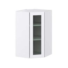 a white cabinet with two doors and shelves