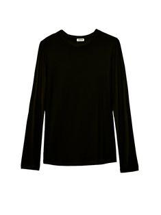 A form-fitting, long-sleeved crew neck tee in rich black. Crafted from soft and stretchy luxe microfiber, Ressi features a high crew neck, long sleeves, and a smooth, lean fit. Black Long Sleeve Crew Neck Top With Thumbholes, Classic Long Sleeve Tops With Minimal Stretch, Classic Stretch Long Sleeve Top With Crew Neck, Black Second-skin Long Sleeve Top, Fitted Black Long Sleeve Crew Neck Top, Black Fitted Long Sleeve Top With Crew Neck, Fitted Black Long Sleeve Top With Crew Neck, Size 00, Crew Neck Tee