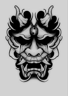 Japanese Face Mask Tattoo, Hannah Mask Tattoo Design, Asian Mask Tattoo, Henya Masks Tattoo, Demon Flash Tattoo, ခြေထောက် Tattoo, Demon Face Drawing, Japanese Hannya Mask Tattoo Design, Japanese Mask Tattoo Design