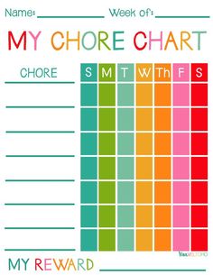 a printable chore chart with the words'my reward'in red and green