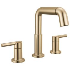 two faucets with handles in brushed brass