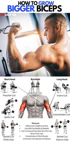 an image of a man doing exercises on his back with the words how to grow bigger biceps