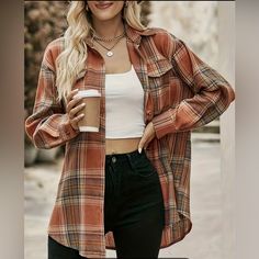 Let's Get Cozy For Fall! Grab Those Pumpkin Lattes In Your New Comfortable Plaid Shirt! Nwt Boutique Brand. 100% Polyester All Orders Ship In 5-7 Business Days! Plaid Print Shirt, Checkered Shirt, Plaid Blouse, Shoulder Shirts, Elegant Shirt, Tunic Shirt, Inspiration Mode, Plaid Print, Casual Blouse