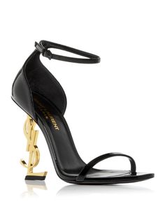 Saint Laurent Opyum Sandals in Patent Leather Black And Gold Heels, Saint Laurent Heels, High Heels Outfit, Handmade Fabric Bags, Ysl Heels, Heels Outfits, Patent Leather Shoes, Saint Laurent Shoes, Black Sandals Heels