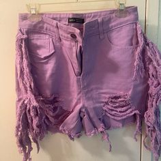 Shein Shorts. High Waisted With Fringe On Side. Purple. Size 6. Never Worn. Purple High Waisted Shorts For Spring, Purple High Waist Shorts For Spring, High Waist Purple Shorts For Spring, Purple High Waist Shorts For Summer, High Waist Purple Shorts For Summer, High-waist Purple Shorts For Summer, High Waist Purple Bottoms For Summer, Trendy Purple Jean Shorts For Summer, High Waisted Purple Cotton Shorts