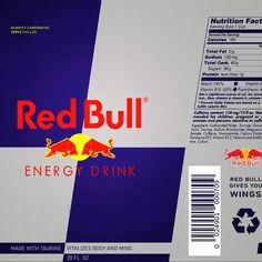 red bull energy drink bottle label on white and blue background