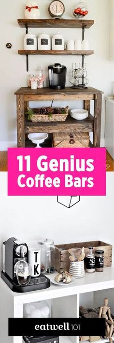 coffee bar made from old pallets with text overlay reading 11 genius coffee bars