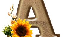 the letter a is decorated with sunflowers and daisies in front of it