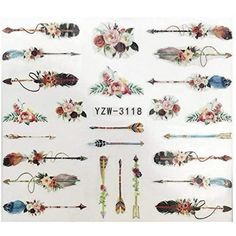 an assortment of temporary tattoos with flowers and arrows