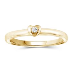 14k Gold over Silver Accent White Diamond Ring Available in size 6-7-8 only Dainty and dazzling, this darling promise ring is a thoughtful treat for your intended. Crafted in sterling silver, this demure design features a heart-shaped shimmering diamond accent at the center. Simple and straightforward, this ring is finished with a polished shine. Promise Heart Ring With Single Diamond, White Gold Heart Ring With Single Diamond For Promise, Valentine's Day Single Diamond Ring In Fine Jewelry Style, Heart Shaped Stackable Fine Jewelry Promise Rings, Heart Shaped Stackable Rings For Promise, Single Diamond Promise Ring For Valentine's Day, Stackable Promise Rings For Valentine's Day, Classic Heart-shaped Stackable Promise Rings, Valentine's Day Single Diamond Promise Ring