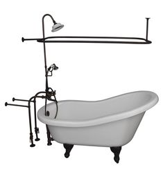 an old fashioned claw foot bathtub and shower faucet