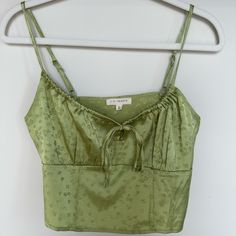 Brand New Pacsun Cropped Tank With Tie Front. Super Cute, Just Didn’t Fit Me Quite Right. Only Wore Once! Adjustable Straps, Zipper Closure On The Side. Size Small Satin Bustier, Pacsun Tops, Green Satin, Tie Top, Crop Tank, Pacsun, Adjustable Straps, Mac, Womens Tops