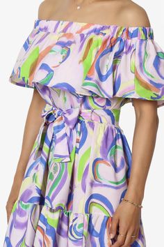 Embrace summer with this ruffle off-shoulder tiered A-line long maxi dress, featuring a vibrant floral print.Perfect for casual outings, beach days, or festival style. Made from a lightweight cotton blend, it offers a comfortable and relaxed fit.Pair with sandals for a chic, effortless look. Ideal for casual, everyday wear, vacations, and weddings.Ruffle Off Shoulder Design: Stylish and trendy, perfect for casual summer outings and beach days.Vibrant Floral Print: Adds a touch of bohemian festival style, ideal for weekend getaways and vacations.Lightweight Cotton Blend: Comfortable and breathable fabric for all-day wear during spring, summer, and fall.Versatile Tie Belt: Adjustable fit, enhances waistline, making it suitable for casual, everyday wear and special occasions.Model size : 5'3" Pink Off-shoulder Maxi Dress For Summer, Summer Multicolor Off-shoulder Maxi Dress, Summer Off-shoulder Multicolor Maxi Dress, Spring Ruffled Off-shoulder Maxi Dress, Spring Off-shoulder Ruffled Maxi Dress, Summer Multicolor Ruffle Hem Maxi Dress, Summer Multicolor Maxi Dress With Ruffle Hem, Spring Multicolor Off-shoulder Maxi Dress, Multicolor Ruffled Maxi Dress For Summer