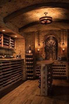 a wine cellar with lots of bottles in it