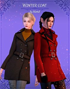 two women dressed in winter coats standing next to each other