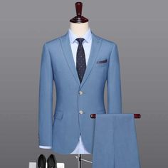 2 Pcs Suit Men, Men Smart Casual, Wedding Blazer, Man Dress Design, Gray Suits, Business Attire For Men, Wedding Blazers, Pants Light Blue, Wedding Dress Suit