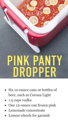 pink party dropper recipe with lemons in it and instructions for how to make the drink