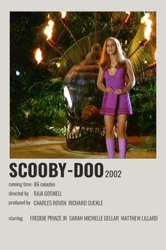 the poster for scooby - doo shows a woman in a short purple dress