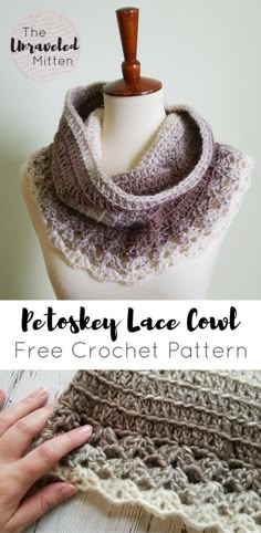 a crocheted cowl is shown with the text, free crochet pattern